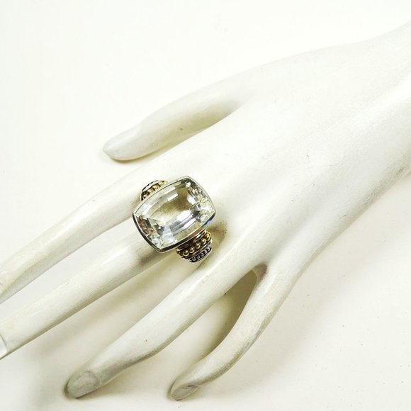 Sterling Silver 18K Yellow Gold White Topaz Ring Size 7 - Picture 9 of 11